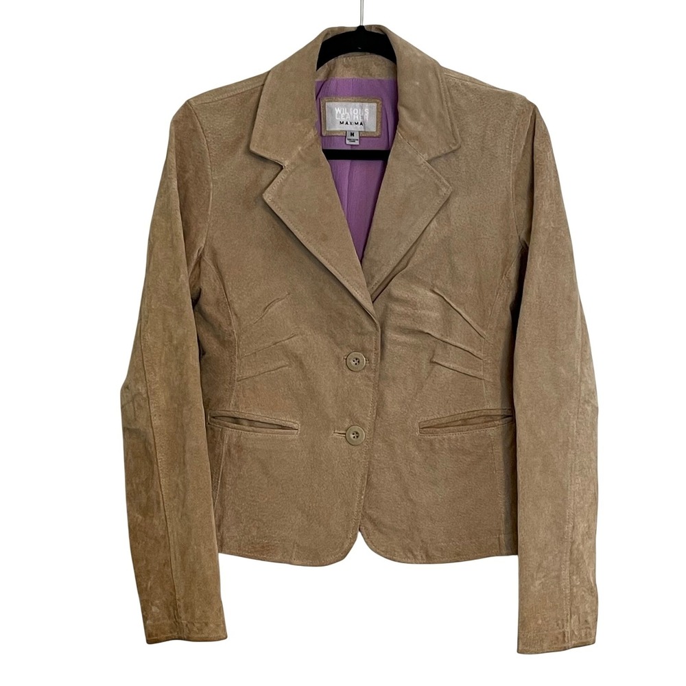Wilsons Leather Maxima Suede Blazer Jacket Tan Women's‎ Size M Y2K Academia